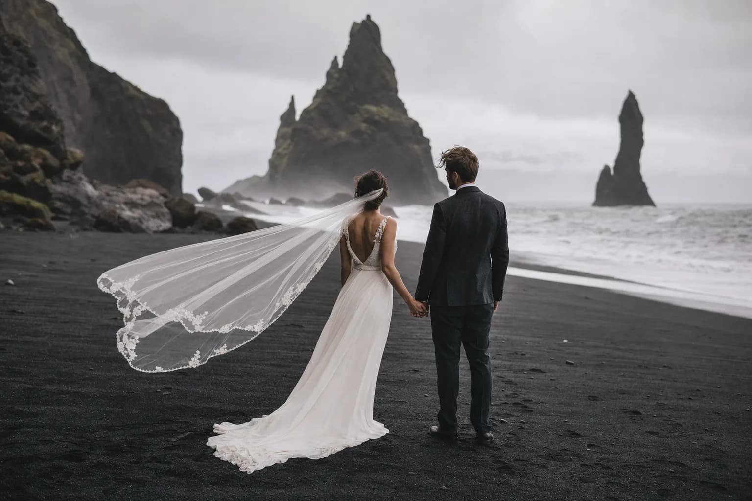 Wedding couple out in nature, intimate atmosphere